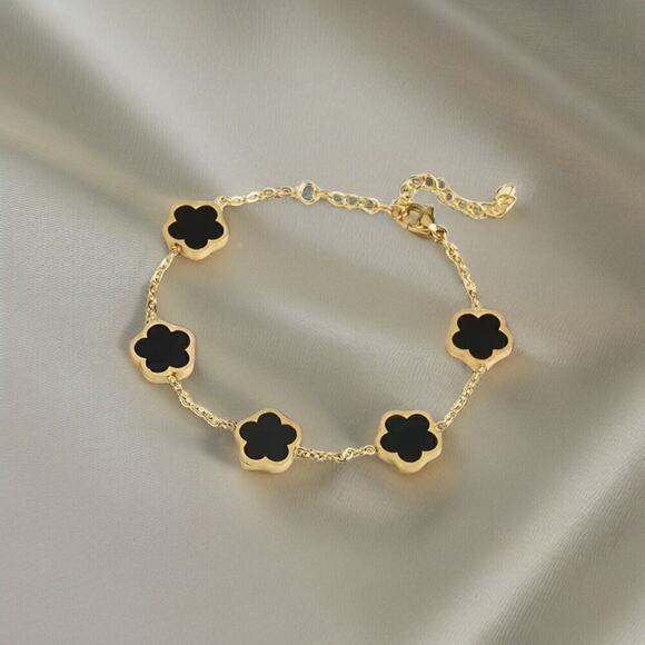 Camille Flower Bracelet in Black - Picture 1 of 3